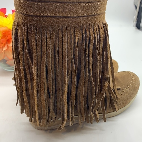 Maison Des Talons Angel Tan Fringe Moccasin Boots MOC1421 - Picture 2 of 7